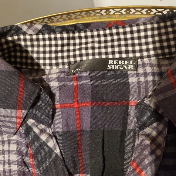 Rebel Sugar Dark Plaid Button Down - Picture 3 of 4